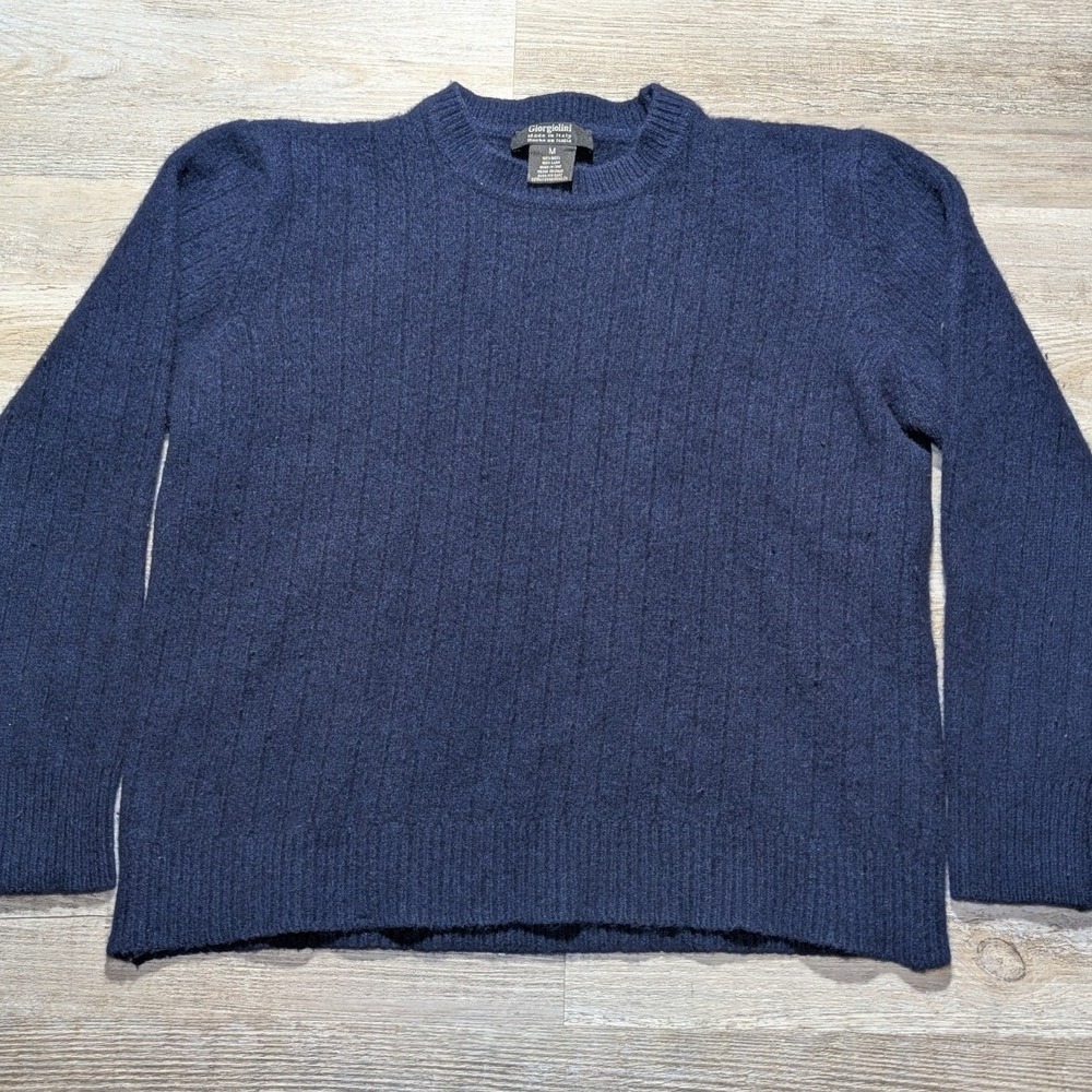 Giorgiolini Mens M 100% Wool Sweater Made in‎ Italy Navy Crewneck